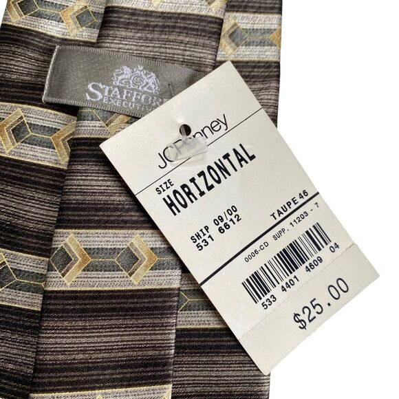 Vintage Stafford Executive 100% Silk Tie Stripes Neutrals NWT New Old Stock - Picture 5 of 10